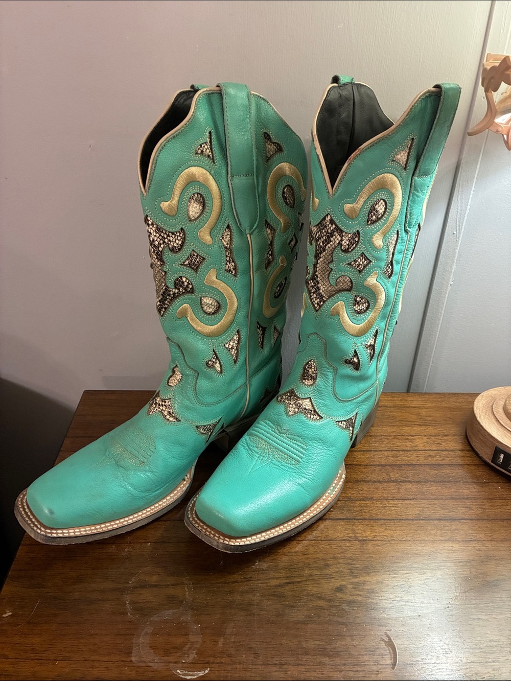 J.B. Dillon Turquoise Leather Western Embroidered Boots